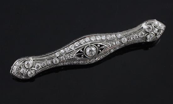 An early 20th century platinum and diamond brooch probably by Samuel Kind & Sons, 2.75in.